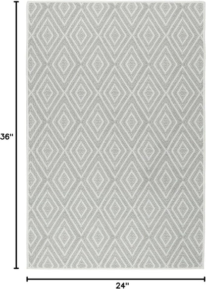 Dash and Albert Diamond Machine Washable Area Rug - 2' x 3' Platinum/White - Diamond Accent Rug - Anti-Slip Backing, Lightweight, Machine Washable, High Traffic Areas Kitchen, Mudroom, Laundry Room