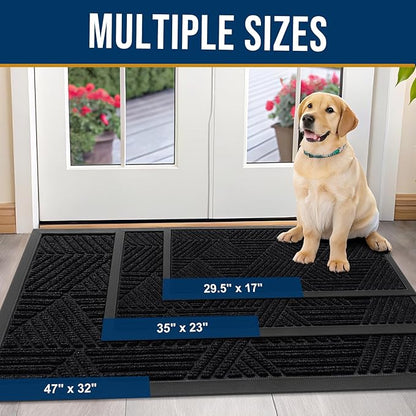 Kitinjoy Front Door Mat Outside Entrance, Sturdy Natural Dirt Trapper, Heavy Duty Rubber Doormat, Low Profile Non-Slip Backing, Easy Clean Floor Mat for Indoor Outdoor Entry, 47X32 Inch, Black