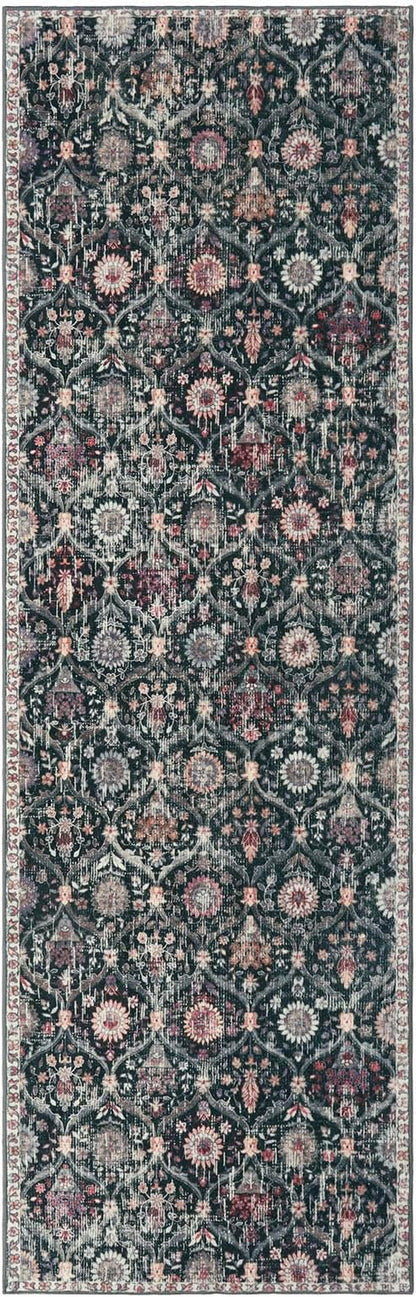 Lahome Moroccan Hallway Rug, 2'5''x8' Kitchen Runner Rugs Non Skid Washable Runners for Hallways, Ultra-Thin Oriental Carpet for Entryway Laundry Room Bedroom Bathroom, Black/Multi