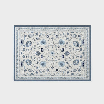 EVERGRACE Area Rugs for Living Room 5x7, Boho Floral Faux Wool Indoor Outdoor Rugs, Washable Rugs for Bedroom Dining Room Entryway Kitchen, Low Pile Floor Mat Carpet for Home Decor, Porcelain Blue