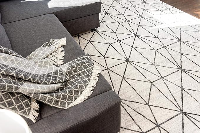 Rugs.com Lattice Trellis Collection Rug – 4' x 6' White Low-Pile Rug Perfect for Living Rooms, Large Dining Rooms, Open Floorplans