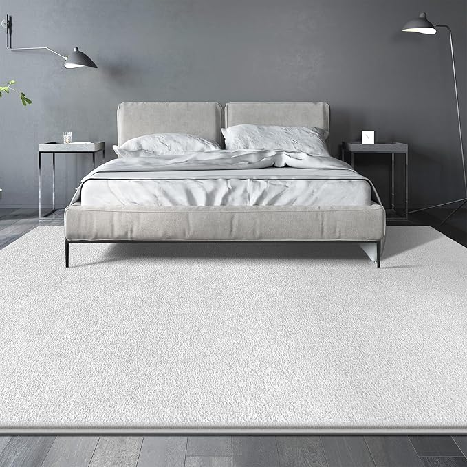 Large Area Rugs for Living Room Bedroom, 4x6 Feet White Rug, Minimalist Modern Shag Rug, Soft Thick Comfy Memory Foam Indoor Carpet, Non-Slip Washable Rug for Boys Girls Dorm Nursery Room Home Decor