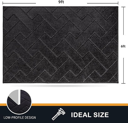 PURRUGS Easy Care Area Rug 6ft x 9ft, Non-Slip Machine Washable Entry Rug, Stain Resistant Accent Rug for Hallway, Bedroom, Living Room and Mudroom, Black