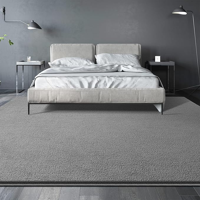 Large Area Rugs for Living Room Bedroom, 4x6 Feet Grey Rug, Minimalist Modern Shag Rug, Soft Thick Comfy Memory Foam Indoor Carpet, Non-Slip Washable Rug for Boys Girls Dorm Nursery Room Home Decor