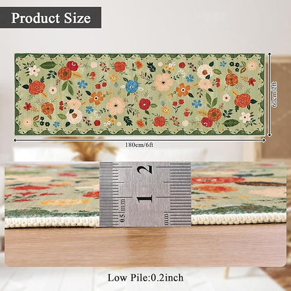 U'Artlines 2'x6' Boho Runner Rug for Hallways Kitchen Colorful Floral Soft Non Slip Washable Floor Carpet Runners for Entryway Laundry Room Bathroom Green