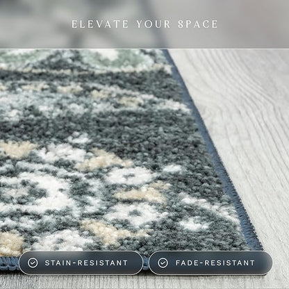 Maples Rugs Reggie Floral Runner Rug - Made in USA - Washable, Non Slip Indoor Carpet for Kitchen, Hallway, and Laundry Room, 2' x 5', Persian Blue