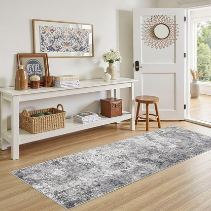 2X6 Washable Runner Rug for Hallway: Soft Neutral Modern Abstract Area Rug - Non-Slip Low Pile Long Throw Indoor Carpet for Kitchen Entryway Kitchen Bedroom Laundry Bathroom - Grey