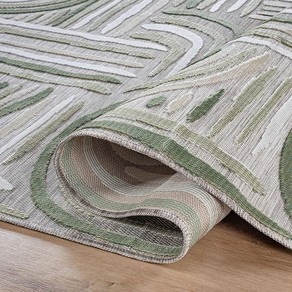 CAMILSON Indoor Outdoor Rug, Beige 5x7 Geometric Arch Striped Area Rugs for Patio and Home Areas, Easy-Cleaning Non-Shedding Living Room, Garden and Deck Washable Outside Carpet (5 x 7)