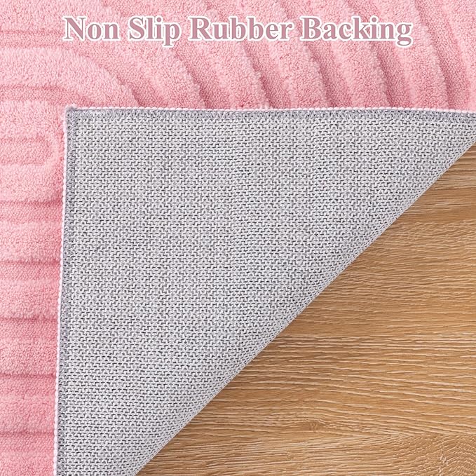 Pauwer 4ft Washable Area Rugs for Living Room Modern Pink Solid Color Soft Fluffy Rugs for Bedroom Non Slip Boho Accent Indoor Mat Floor Carpet Cover for Kids Room Dining Room Kitchen Office, Pink