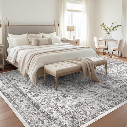 zesthome 9x12 Area Rugs,Stain Resistant Washable Rug,Ultra-Thin Rugs for Living Room,Bedroom,Non-Slip Backing Home Decor Large Area Rug (Grey/White,9'x12')