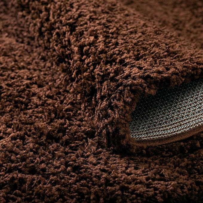 Unique Loom Solid Shag Collection Area Rug (3' 3" Round, Chocolate Brown)