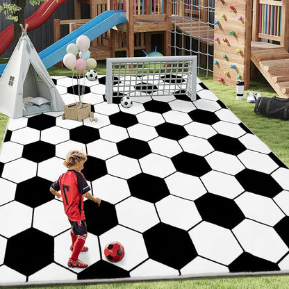 Soft Soccer Rugs for Bedroom, Machine Washable, Cute Bedside Boys Area Rug for Kids Toddlers Teens, Soccer Lovers Home Decor Indoor Carpet for Living Room, Dorms, Nursery, 5x7 FT