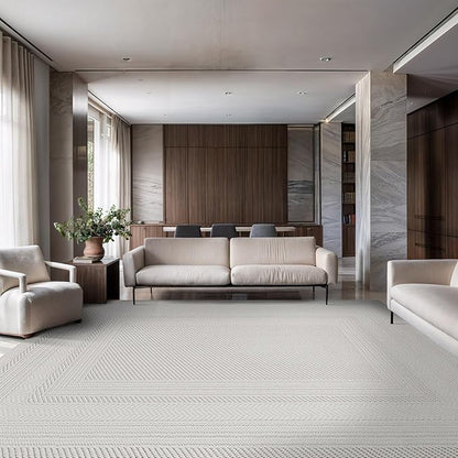 Micro Loop Indoor Rug White 10x14 Boho Geometric Neutral Area Rugs for Living Room Soft Luxury Modern Low and High Pile Durable Stain Resistant Non-Shedding Indoor Area Carpet 10 x 14