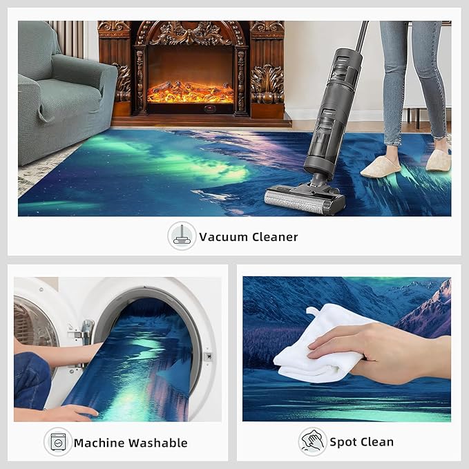 2x4 Snowy Mountains Runner Rug for Hallway - Aurora Borealis Kitchen Mat, Polar Landscape Kitchen Runner Rug Soft Non Slip Anti Fatigue for Laundry Room Indoor Hallways