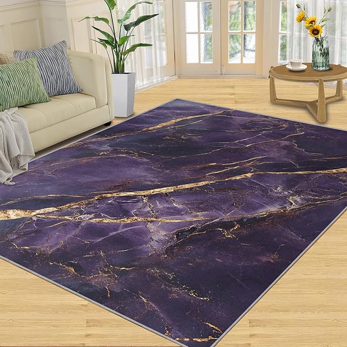 2x3 Abstract Marble Rugs for Entryway - Purple-Marble Small Area Rugs, Luxury Stone Pattern Laundry Room Carpet Non Slip Accent Throw Rug for Bathroom Kitchen Sink Front Door