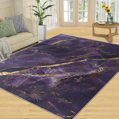 4x6 Abstract Marble Cafe Rug - Purple-Marble Rugs for Bedroom Aesthetic, Luxury Stone Pattern Soft Comfortable Non-Slip for Offie Bedroom Study Boy Girl Room Hotel Dorm