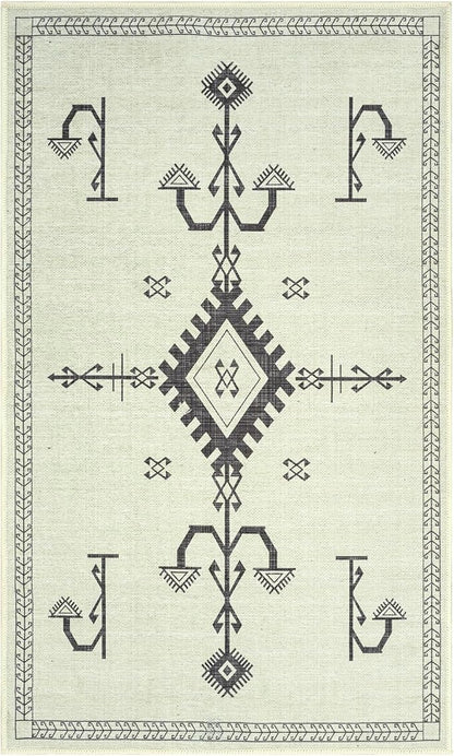 GLN Rugs Contemporary Collection - Machine Washable Area Rug, Contemporary Washable, Non Slip, Low Pile Chenille Rug, Living Room, Bedroom, Kitchen Rug (2'6" x 7' Cream/Anthracite)