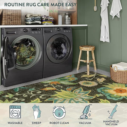Lahome Floral Kitchen Runner Rug- 2x8 Runners for Hallways Non-Slip Washable Rug Runner Throw Low-Pile Entryway Laundry Runner Rugs Soft Green Paisley Print Carpet Runner for Bedroom Living Room
