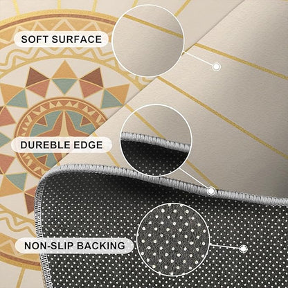 Boho Sun Area Rugs 4x5ft, Minimalist Line Kids Play Rug, Geometric Solar Throw Rugs Bedroom Fluffie Soft for Coffee Shop Living Room Under Table Game Room