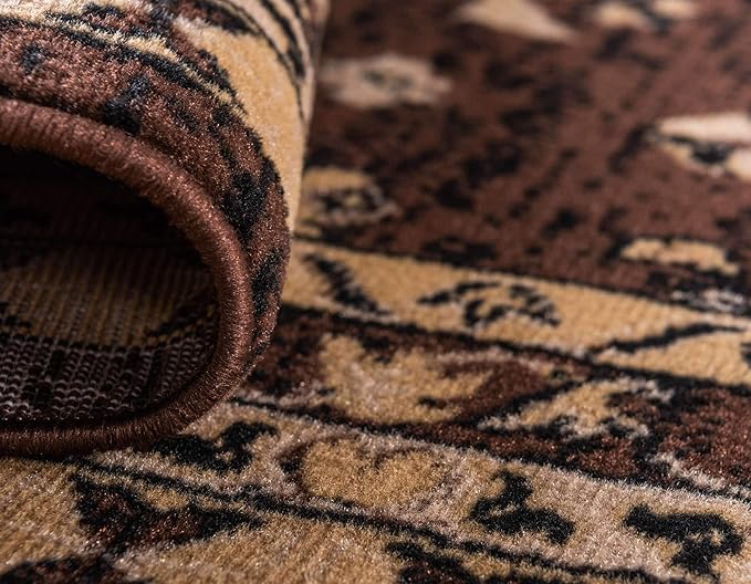 Unique Loom Taftan Collection Border Geometric Tribal Inspired Design Area Rug (3' 0 x 16' 5 Runner, Brown/ Tan)