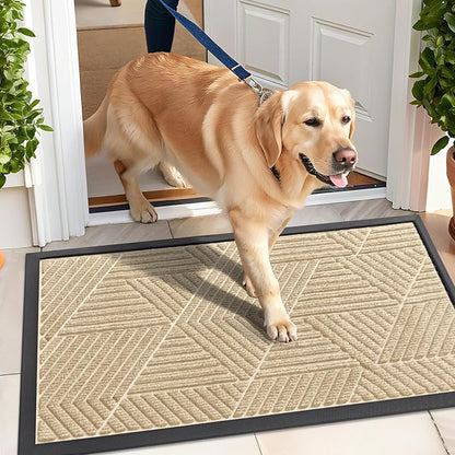 Kitinjoy Front Door Mat Outside Entrance, Sturdy Natural Dirt Trapper, Heavy Duty Rubber Doormat, Low Profile Non-Slip Backing, Easy Clean Floor Mat for Indoor Outdoor Entry, 47X32 Inch, Beige