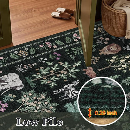 9x12 Area Rugs Living Room Rug: Vintage Washable Rug Floral Soft Carpet Indoor Floor Non-Slip Boho Stain Resistant Large Carpets for Bedroom Kids Nursery Dining Room Farmhouse Home Office Green