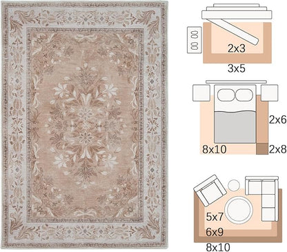 jinchan Floral 2x3 Rugs for Entryway - Vintage Washable Area Rug Ultra-Thin Low Pile Soft Small Non Slip Distressed Indoor Door mat Accent for Entrance Kitchen Bedroom (2x3ft, Coral Pink)