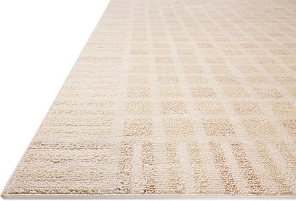 Loloi Chris Loves Julia Calvin Collection CLV-03 Bone/Natural 2'-7" x 7'-6" Runner Rug Checkered Neutral Soft Living Room Bedroom Carpet