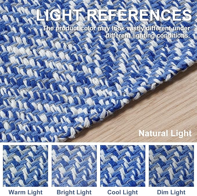 Collive Hallway Runner Rug, 2' x 6' Hand-Woven Reversible Washable Entryway Rug, Blue Cotton Modern Farmhouse Laundry Room Rug Long Carpet for Bathroom Sink Foyer Bedroom