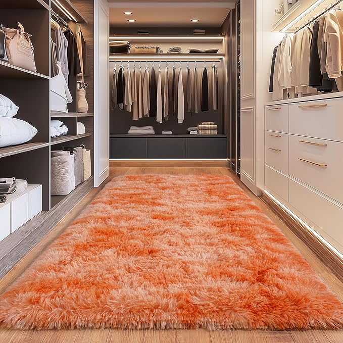 Fluffy Area Rugs for Living Room, Soft Shaggy Carpets for Living Room, Upgrade Anti-Slip Fuzzy Rugs for Kids' Room, Perfect Decor for Modern Home Tie Dye Orange 2x6Feet