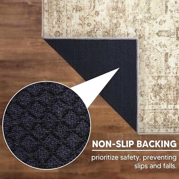 Keen Home Design 8x10 Rug - Machine Washable Area Rug with Non-Slip Backing, Ideal for Living Room, Dining Room, Bedroom - Vintage, Easy Clean, Durable, Low Pile - (8' x 10')
