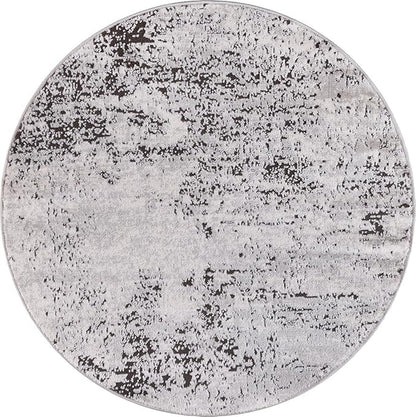 Rugs.com Leipzig Collection Round Rug – 3 Ft Round Grey Low-Pile Rug Perfect for Kitchens, Dining Rooms