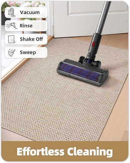Color&Geometry Ultra-Thin Indoor Door Mat, 48"x72" Low-Profile Non-Slip Entryway Rug with Modern Geometric Texture, Washable Doormat for Indoor Entrance, Front Door, Khaki (Rolled-up NO Creases)