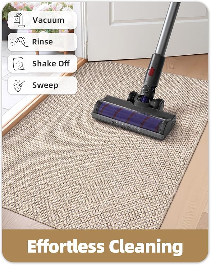 Color&Geometry Ultra-Thin Indoor Door Mat, 24"x36" Low-Profile Non-Slip Entryway Rug with Modern Geometric Texture, Washable Doormat for Indoor Entrance, Front Door, Khaki (Rolled-up NO Creases)