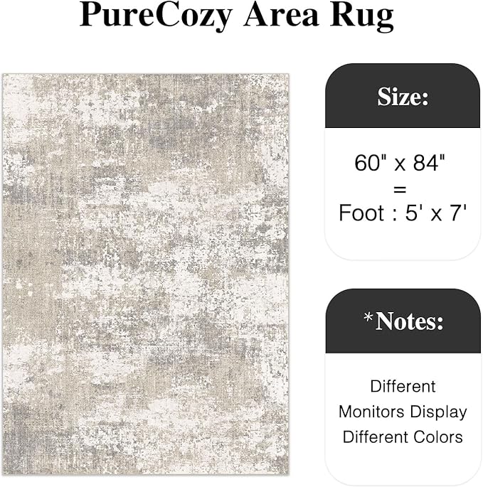 Modern Abstract Beige Gray Area Rug 5x7 Machine Washable Large Carpet Neutral Kitchen Indoor Accent Throw Low Pile Non Slip Distressed Living Dining Room Bedroom Office