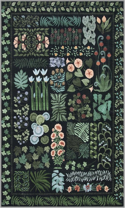 Floral Boho 3x5 Black Bathroom Entryway Kitchen Rug Non Slip Washable, Botanical Flower Area Rugs for Bedroom, Soft Modern Indoor Throw Carpet for Laundry Living Room Entrance (Black,3 x 5)