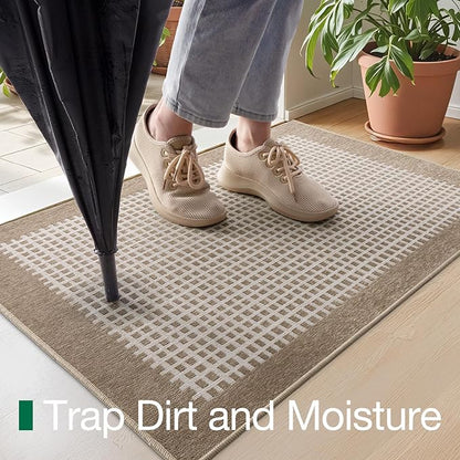 LUMI Inside Door Mat for Entry 30''x48'', Absorbent, Dirt Trapper, Low Profile Thin, Non Slip Mats with Rubber Backing, Ideal for Indoor, High Traffic, Garage, Entrance, Checkered Beige