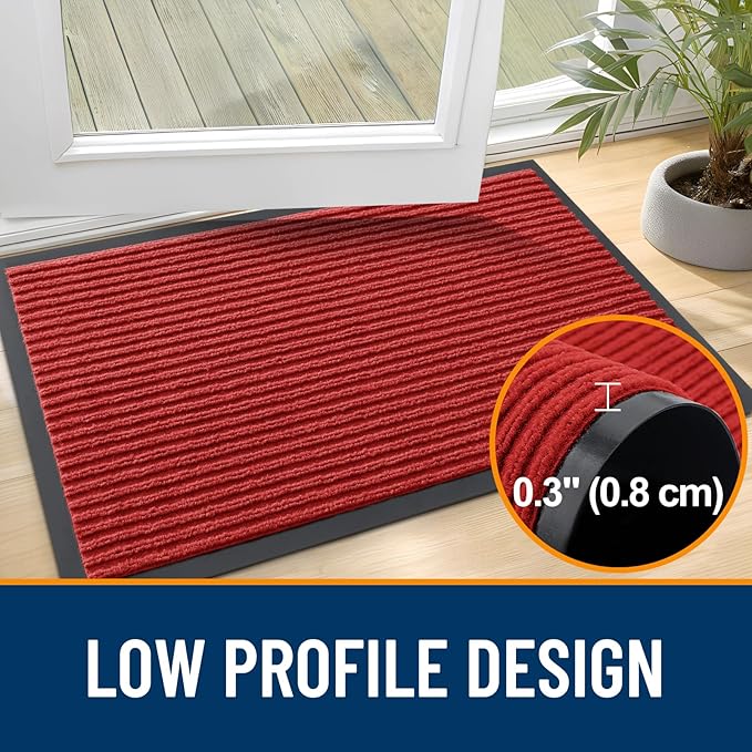 OLANLY Front Door Mat Indoor Outdoor Entrance, Waterproof Heavy Duty Doormat, Fade Resistant, Low Profile, Easy Clean Patio Porch Welcome Floor Mats for Entry, 59x30, Red