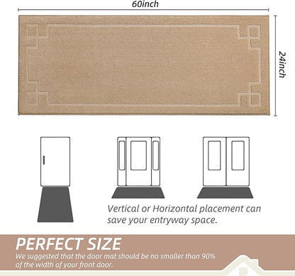 BEQHAUSE Door Mat 24" x 60", Non-Slip Door Mats Indoor Entryway Rugs Washable Low-Profile Absorbent and Stain Resist Floor Mats, Dog Door Mat for Front Back Door, Muddy Wet Shoes & Paws, Beige