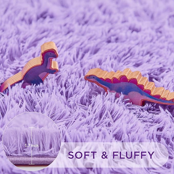 Andency Purple Round Area Rug for Bedroom, Shag Circle Rug 4'X4' for Room, Cute Fluffy Circular Carpet for Room, Shaggy Fuzzy Plush Rug for Room Dorm Playroom