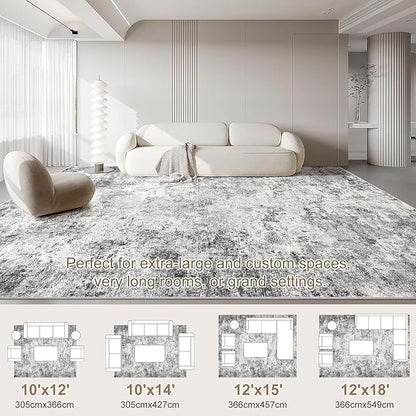 10x12 Area Rug Living Room Rugs - Washable Neutral Modern Abstract Soft Thin Large Rug Indoor Floor No Slip Rug Carpet for Bedroom Under Dining Table Home Office Decor - Grey