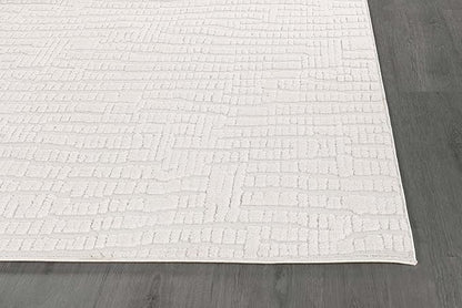 Modern Micro Loop Indoor Runner Rugs for Living Room Bedroom Kitchen Geometric Pebble White 2x7 Luxury Durable Low and High Pile Non-Shedding Stain Resistant Soft Area Carpet 2 x 7