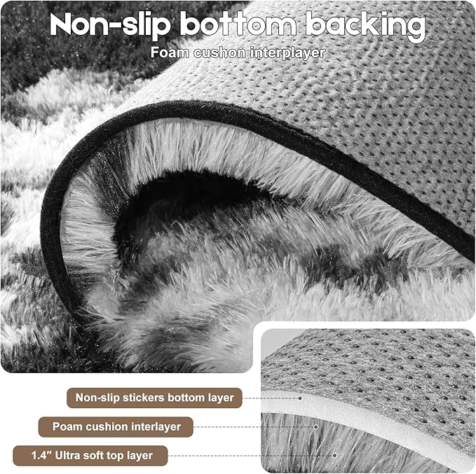 5x7 Area Rugs for Living Room, Fluffy Large Rugs for Bedroom, Soft Shag Fuzzy Non-Slip Carpet for Kids Boys and Girls Nursery Room Dorm Indoor Home Decor (Black and White, 5ft x 7ft)