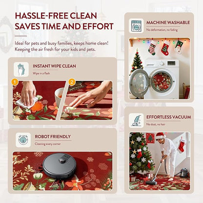 Lahome Floral Christmas Runner Rug, 2x6 Red Christmas Rug Runner Non Slip, Soft Kitchen Runner Rugs with Rubber Backing Holiday Carpet Runner for Hallways Bedroom Laundry, Red