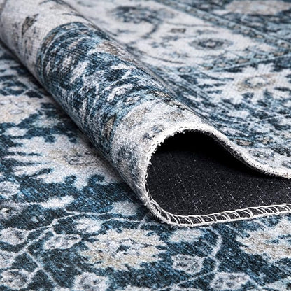 Bloom Rugs Washable Non-Slip 2x3 Rug - Navy Blue Traditional Bordered Area Rug for Living Room, Bedroom, Dining Room, and Kitchen - Exact Size: 2' x 3'