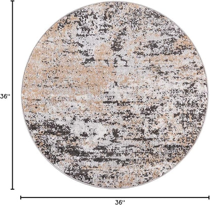 Rugs.com Leipzig Collection Round Rug – 3 Ft Round Beige Low-Pile Rug Perfect for Kitchens, Dining Rooms