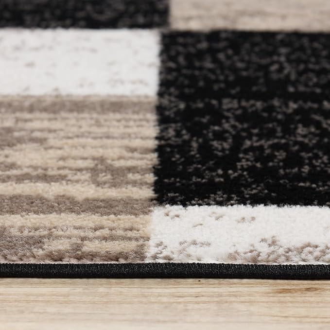Superior Indoor Runner Rug, Jute Backed, Modern Geometric Patchwork Floor Decor for Bedroom, Office, Living Room, Entryway, Kitchen, Hardwood Floors, Rockwood Collection, 2' 7" x 8', Ivory-Beige