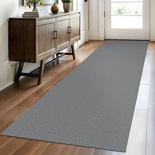 EARTHALL Washable Runner Rug 2.6x8 Ft Non Slip Runners for Hallways Cotton Rubber Backed Kitchen Runner Braided Indoor Floor Carpet Runners for Entryway, Hallway, Kitchen, Bedroom, Charcoal Gray