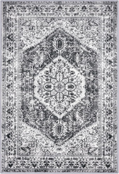 KOZYFLY Small Area Rug 2x3 Ft Rugs for Entryway Washable Entry Rug Non Slip Door Mat Indoor Entrance Printed Faux Wool Vintage Kitchen Rug Throw Rugs for Entrance Kitchen, Grey