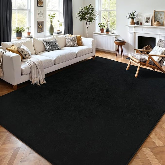 AROGAN Modern Shag Area Rug for Living Room, 5x7 Feet Washable Rugs for Bedroom, Indoor Floor Carpet Rugs, Plush Memory Foam Bedside for Kids Girls Teens Room Low Pile Rug Decor, Black